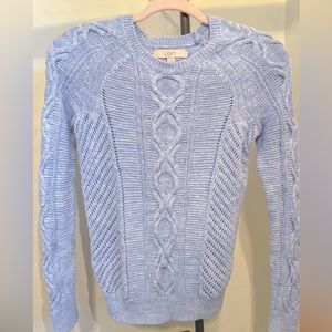 Women’s loft xs heathered light blue crocheted sweater. Worn-like new.
